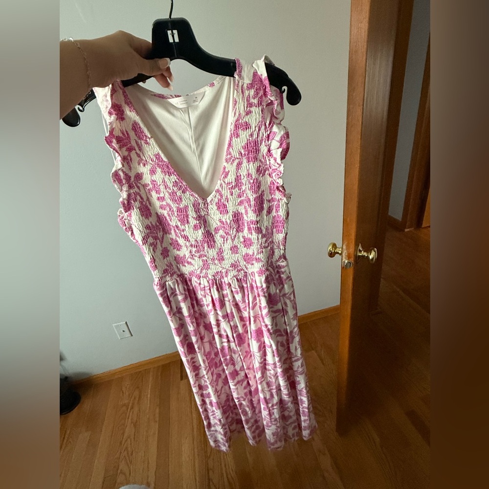 LC Lauren Conrad Pink and White Floral Midi Dress